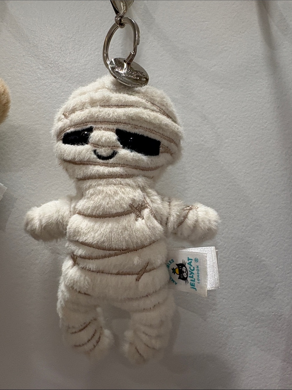 Jellycat Cream Mummy Plush Keyring with Black Eyes NWOT